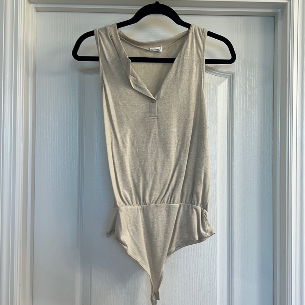 Tan Botton Detail Bodysuit
